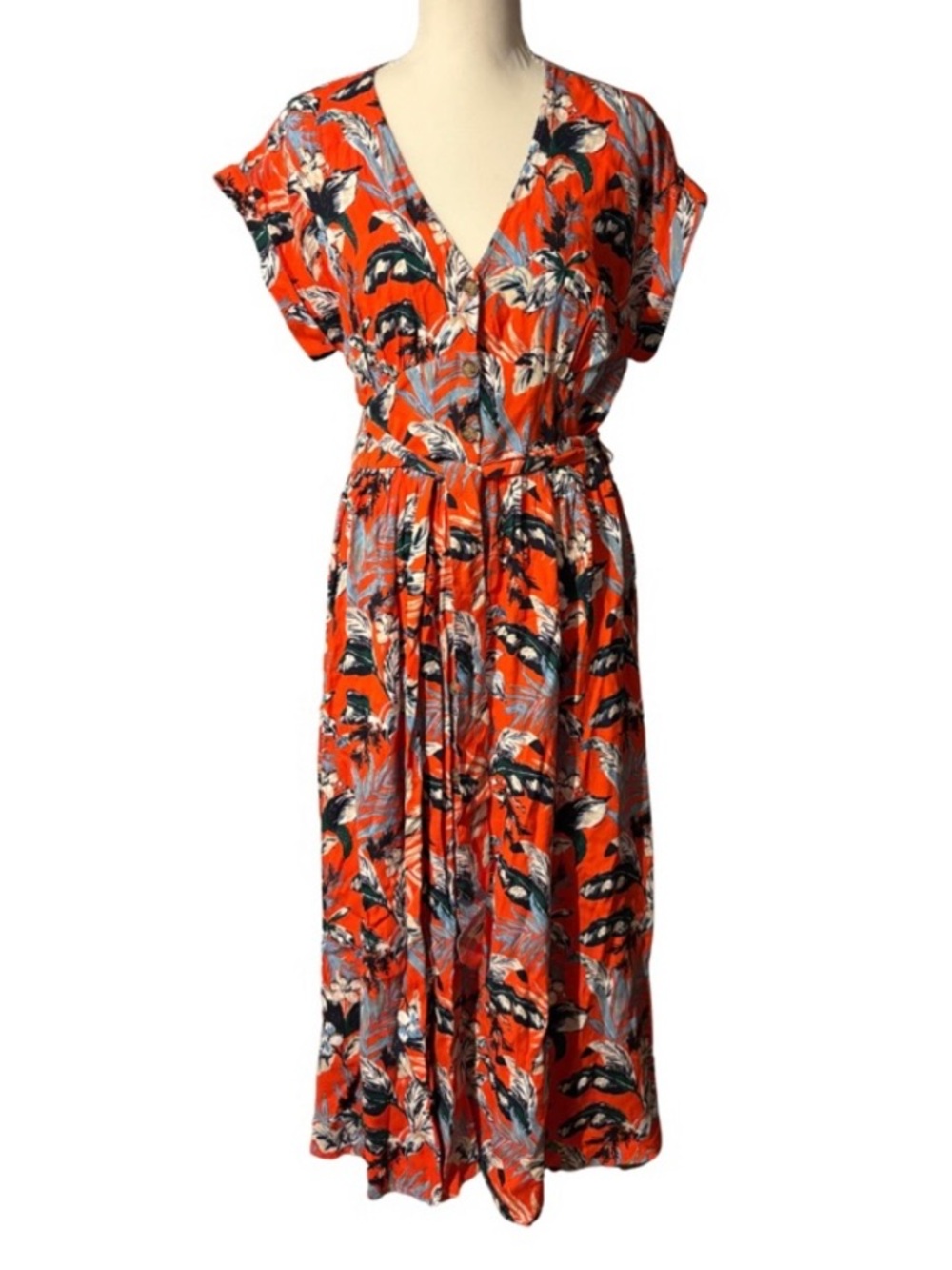 LOFT Tropical Print V-Neck Maxi Dress - Orange
